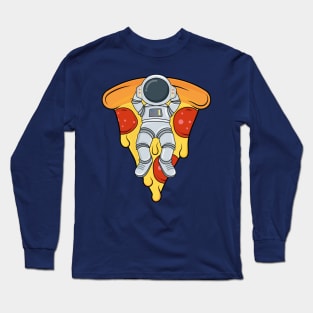 Cute astronaut sleeping in pizza cartoon Long Sleeve T-Shirt